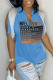 Blue Casual Letter Print Tassel Patchwork V Neck T-Shirts