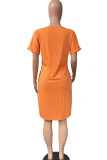 Pink Casual Print Patchwork V Neck Straight Dresses