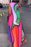 Red Casual Vintage Vacation Mixed Printing Printing V Neck Vest Dress Dresses