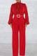 Red Casual Solid Hollowed Out Patchwork With Belt O Neck Straight Jumpsuits(With A Belt)