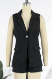 Apricot Casual Solid Patchwork Buttons Turn-back Collar Sleeveless Two Pieces
