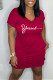Burgundy Casual Print Patchwork V Neck Straight Dresses