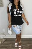 Coffee Casual Letter Print Tassel Patchwork V Neck T-Shirts