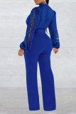 Red Casual Solid Hollowed Out Patchwork With Belt O Neck Straight Jumpsuits(With A Belt)