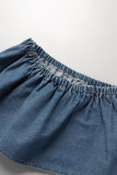 Blue Sexy Solid Patchwork Strapless Tops