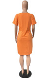 Pink Casual Print Patchwork V Neck Straight Dresses