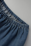Blue Sexy Solid Patchwork Strapless Tops