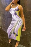 Purple Casual Print Basic U Neck Vest Dress Dresses