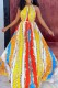 Yellow Casual Print Hollowed Out O Neck Long Dress Dresses