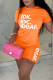 Orange Casual Print Patchwork O Neck Short Sleeve Two Pieces
