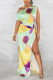 Green Sexy Simplicity Tie Dye High Opening Printing One Shoulder Printed Dress Dresses