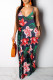 Deep Blue Sexy Print Patchwork Spaghetti Strap Sling Dress Dresses
