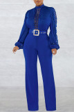 Red Casual Solid Hollowed Out Patchwork With Belt O Neck Straight Jumpsuits(With A Belt)