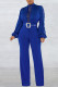 Blue Casual Solid Hollowed Out Patchwork With Belt O Neck Straight Jumpsuits(With A Belt)