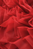 Red Elegant Solid Patchwork Appliques O Neck Tops