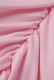 Pink Street Solid Patchwork Flounce Fold Square Collar Sleeveless Two Pieces