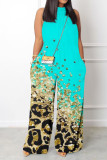 Blue Orange Casual Gradual Change Print Patchwork O Neck Straight Jumpsuits