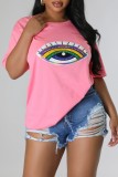 Pink Casual Patchwork Basic O Neck T-Shirts