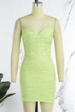 Green Sexy Solid Backless Strapless Sleeveless Dress Dresses