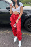 Red Casual Solid Patchwork Frenulum Fold High Waist Pencil Solid Color Bottoms