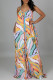 Yellow Casual Daily Print Backless Spaghetti Strap Loose Jumpsuits(Without Belt)