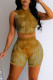 Orange Casual Street Print Bandage Patchwork Asymmetrical O Neck Sleeveless Two Pieces