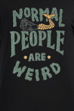 Black Casual Daily Print Letter O Neck T-Shirts
