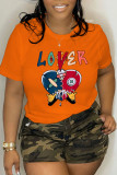 Red Casual Street Print Patchwork O Neck T-Shirts