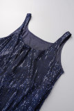 Red Sexy Solid Sequins Patchwork Slit U Neck Vest Dress Dresses