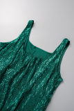 Red Sexy Solid Sequins Patchwork Slit U Neck Vest Dress Dresses
