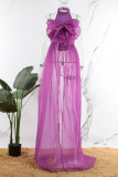 Pink Sexy Solid Patchwork With Bow Half A Turtleneck Irregular Dress Dresses