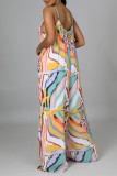 Pink Casual Daily Print Backless Spaghetti Strap Loose Jumpsuits(Without Belt)