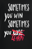 Black Daily Simplicity Print Patchwork Letter O Neck T-Shirts