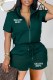 Green Casual Print Letter Zipper Collar Short Sleeve Two Pieces