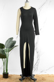 Coffee Casual Solid Slit O Neck Sleeveless Dress Dresses