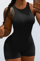 Black Casual Sportswear Solid Printing O Neck Skinny Jumpsuits