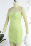Green Sexy Solid Backless Strapless Sleeveless Dress Dresses