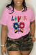 Pink Casual Street Print Patchwork O Neck T-Shirts
