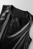 Black Casual Solid Patchwork O Neck Sleeveless Two Pieces