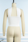 White Sexy Solid Patchwork Halter Tops