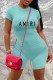 Lake Blue Casual Print Letter O Neck Rompers