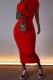 Red Casual Print Letter O Neck One Step Skirt Dresses