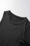 Coffee Casual Solid Slit O Neck Sleeveless Dress Dresses