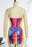 Rose Red Sexy Print Backless Spaghetti Strap Sleeveless Dress Dresses