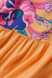 Orange Casual Print Bandage Patchwork V Neck A Line Dresses