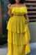 Yellow Casual Solid Patchwork Off the Shoulder Pleated Dresses (Without Belt)
