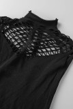 Black Sexy Solid Hollowed Out Patchwork O Neck Pencil Skirt Dresses