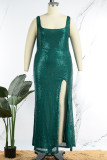 Red Sexy Solid Sequins Patchwork Slit U Neck Vest Dress Dresses