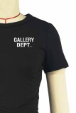 White Casual Print Letter O Neck Short Sleeve Two Pieces
