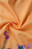 Orange Casual Print Bandage Patchwork V Neck A Line Dresses